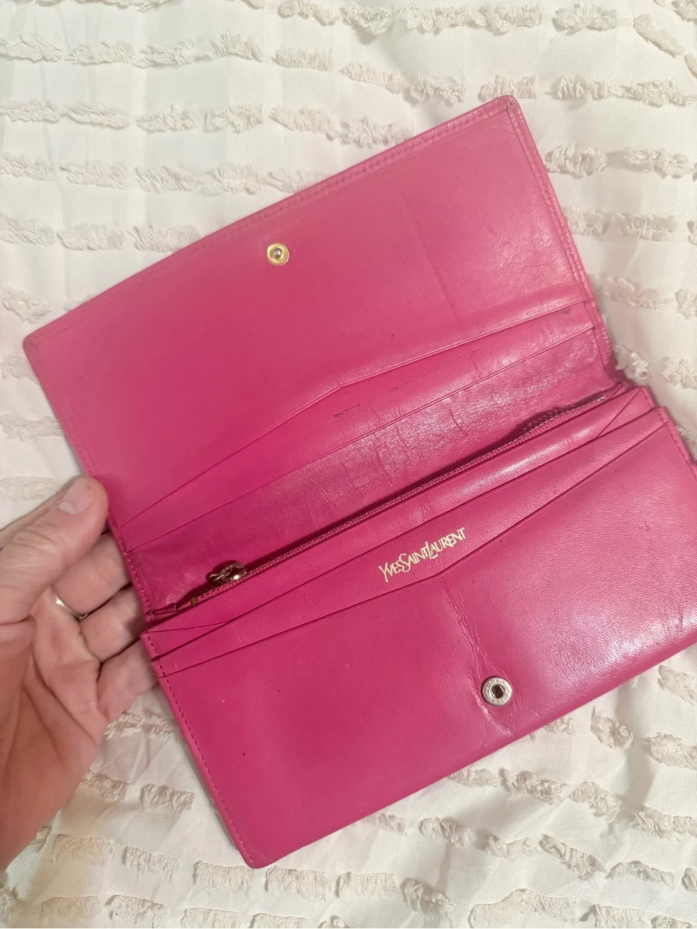 Saint Laurent Fuchsia Embossed Leather Zip Continental Wallet